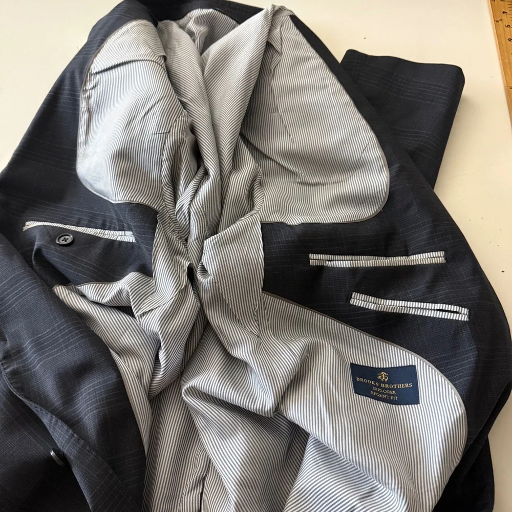 Brooks Brothers Explorer Regent Fit Blazer 46R Navy Blue Glen Plaid Wool Blend